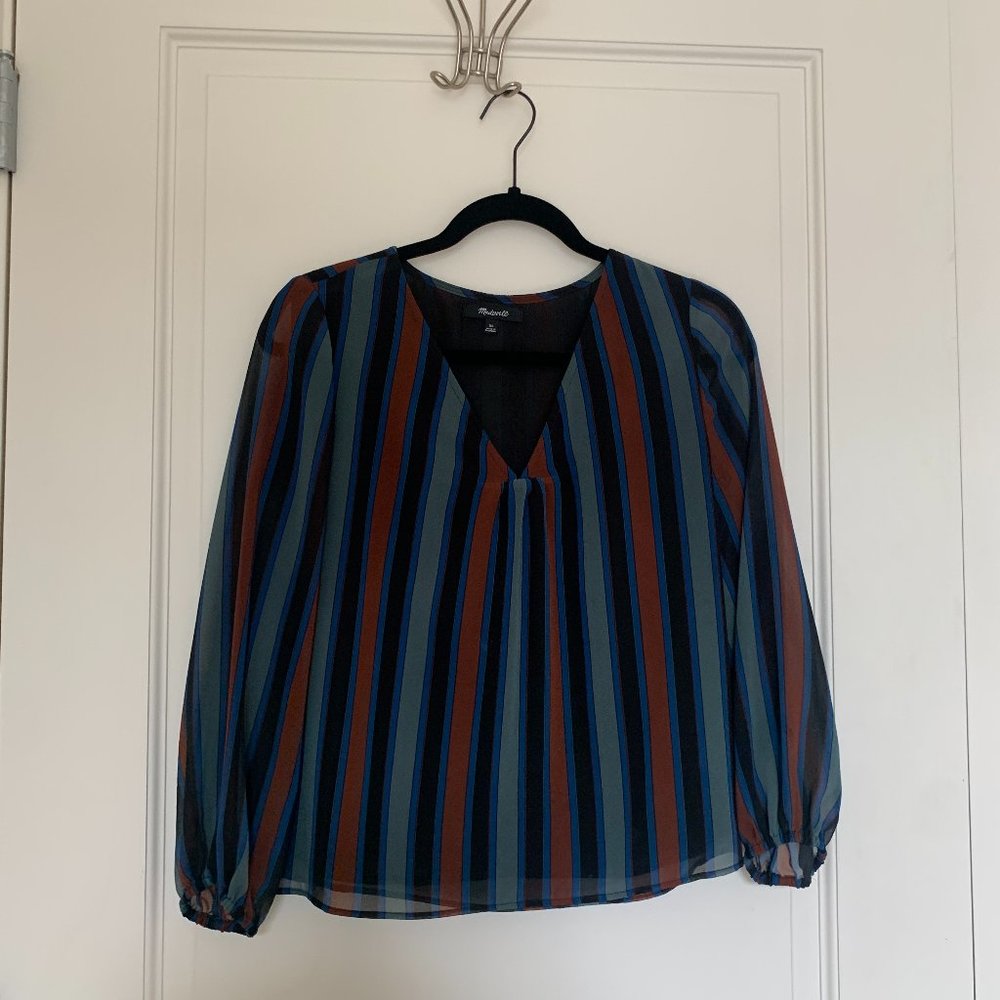 Madewell Stripe Sheer Sleeve Top in Academy Stripe